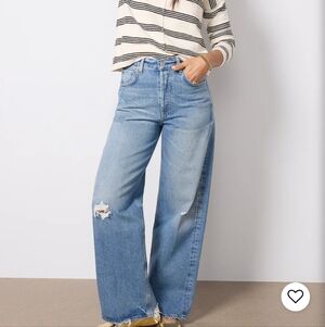 Citizens Of Humanity Faded Light Blue Distressed Wide Leg Jeans